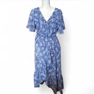 SO blue floral wrap midi dress